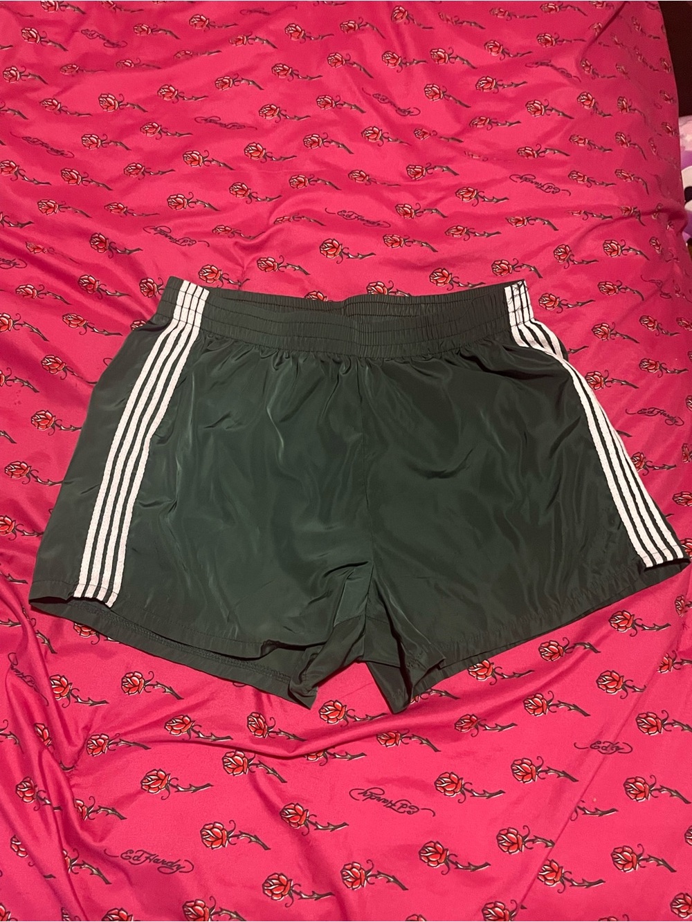 Women’s Dark Green Athletic Shorts with White Side Stripes